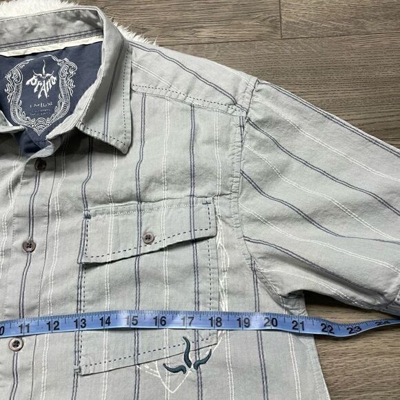 PRANA Button Up Shirt Mens Small Short Sleeve Grey Organic Cotton - Picture 6 of 8